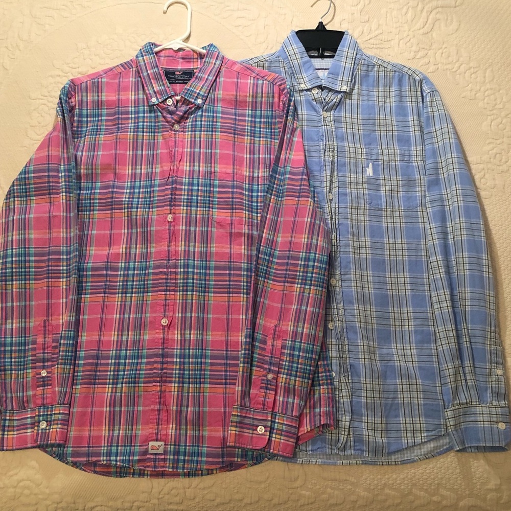 Lot of 2 (1 Vineyard Vines & 1 johnnie-O) Men’s Large Plaid Button Down Shirts